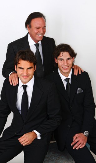 Photography by Jesus Cordero. Julio Iglesias with Rafael Nadal and Roger Federer